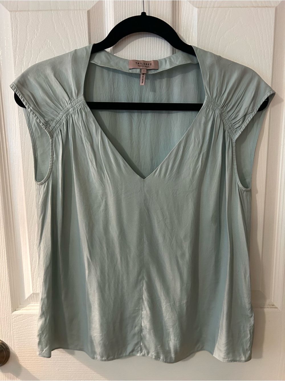 Rebecca Taylor Pale Seafoam V-Neck Cap-Sleeve Blouse